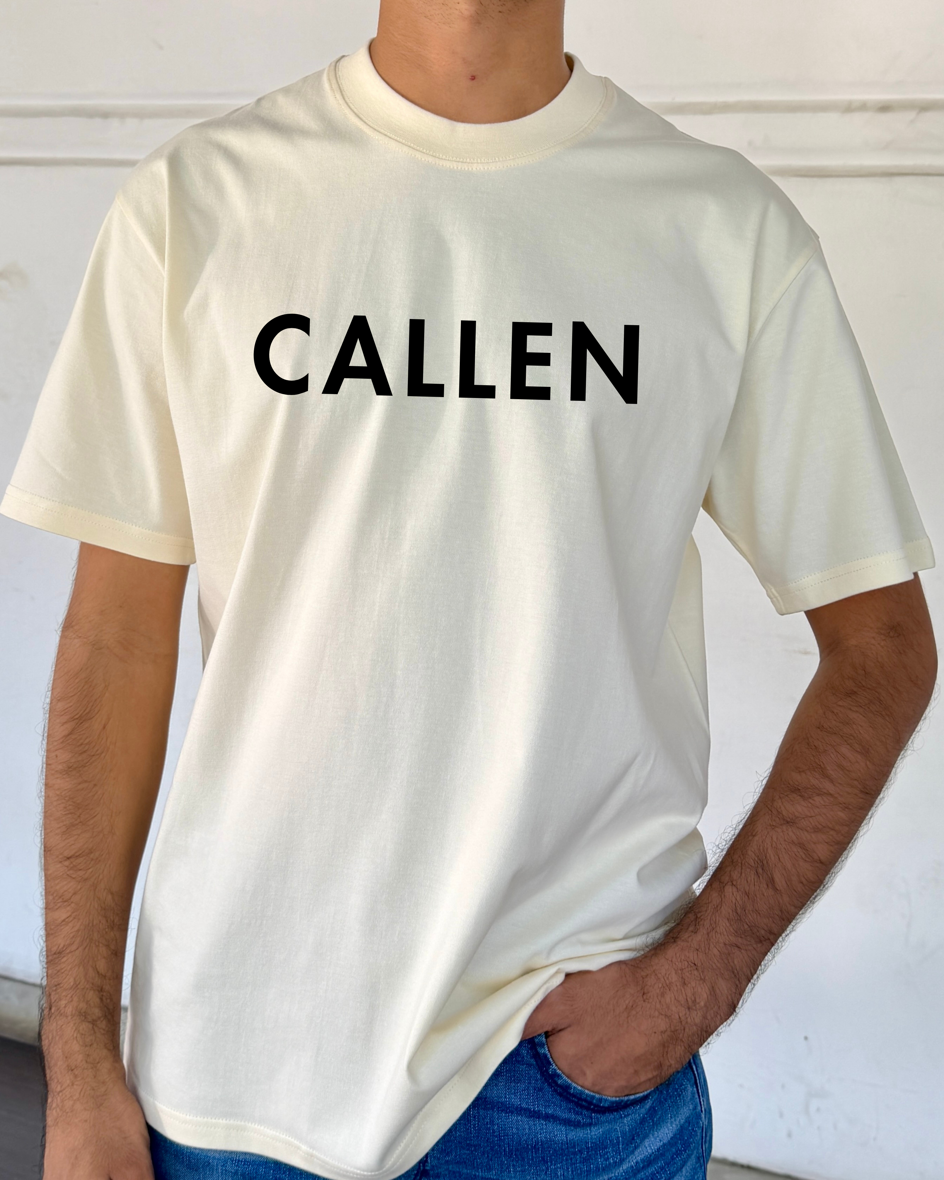 Oversized Tee – Cream | Bold Chest Logo