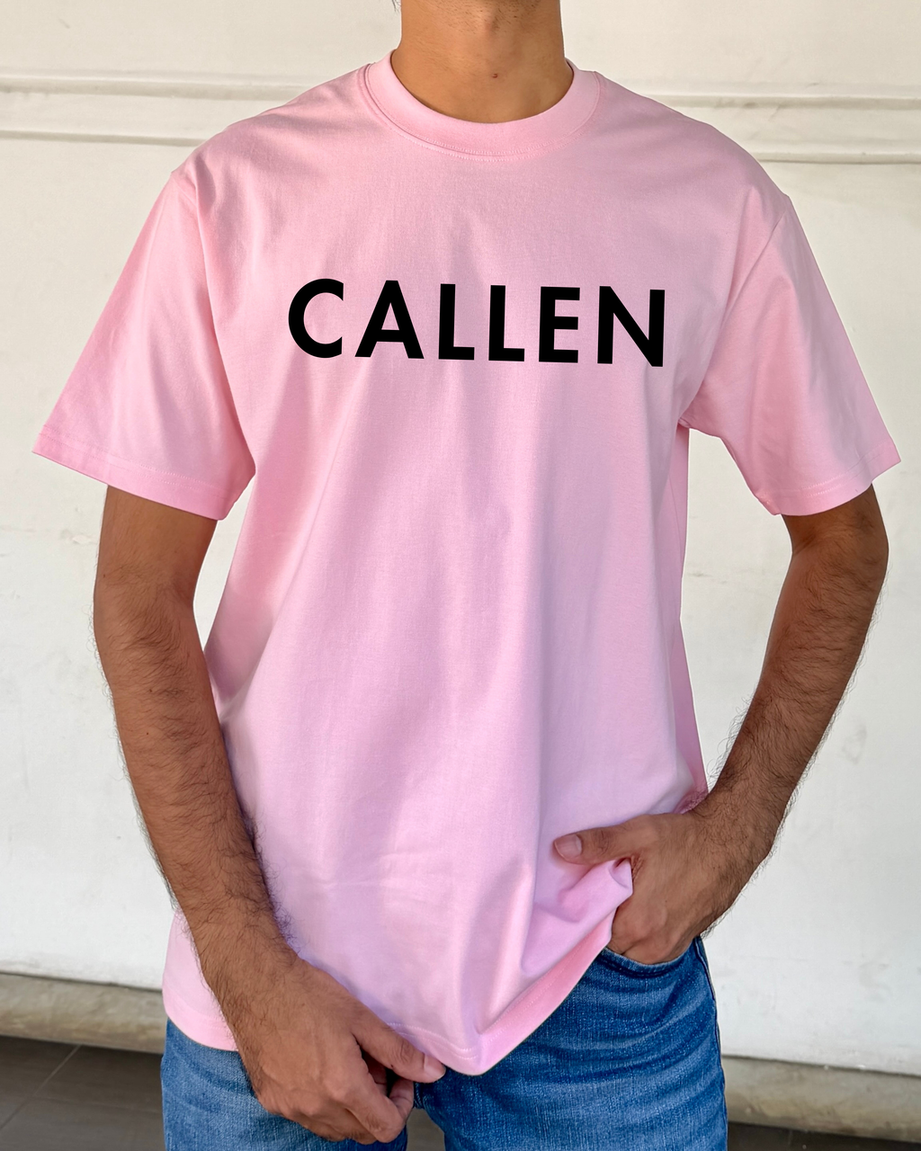 Oversized Tee – Light Pink | Bold Chest Logo