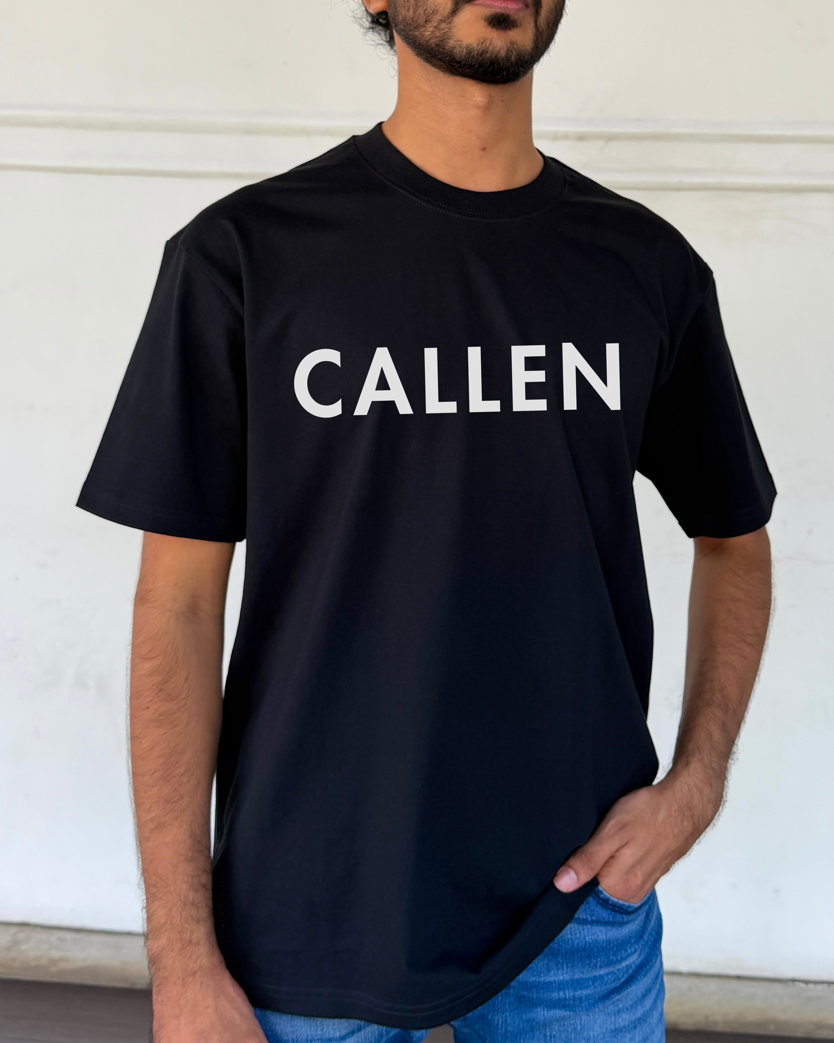 Oversized Tee – Black | Bold Chest Logo