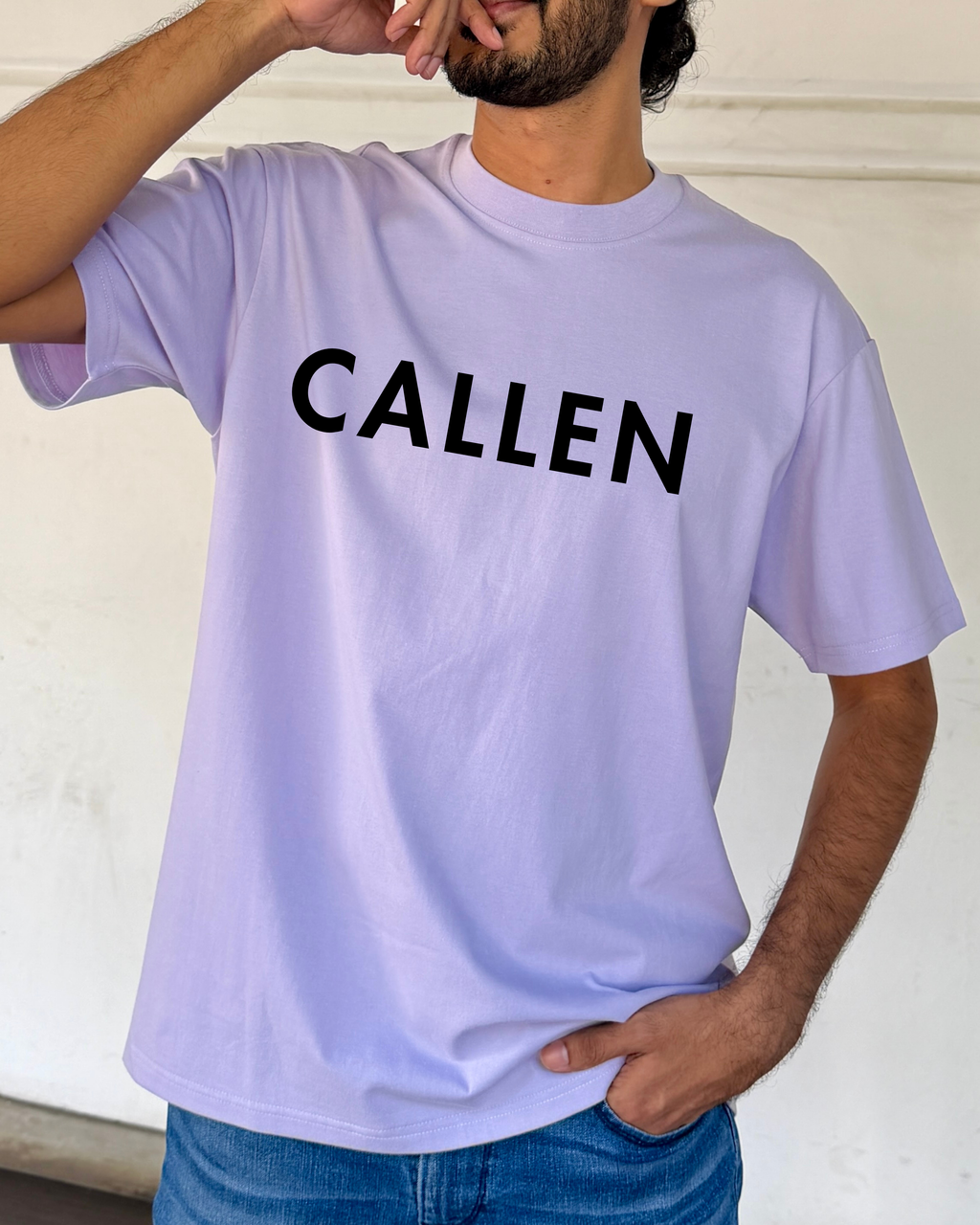 Oversized Tee – Light Purple | Bold Chest Logo