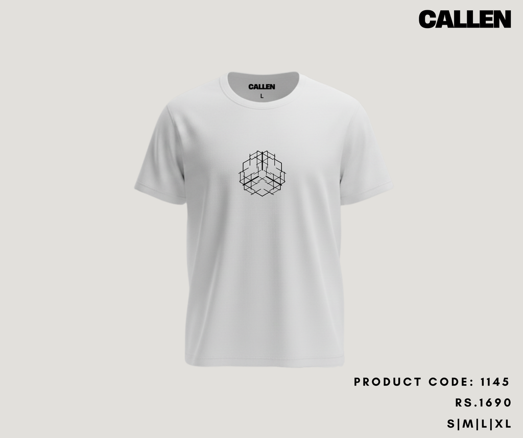 Geometric Cube Design Unisex T-Shirt - White
