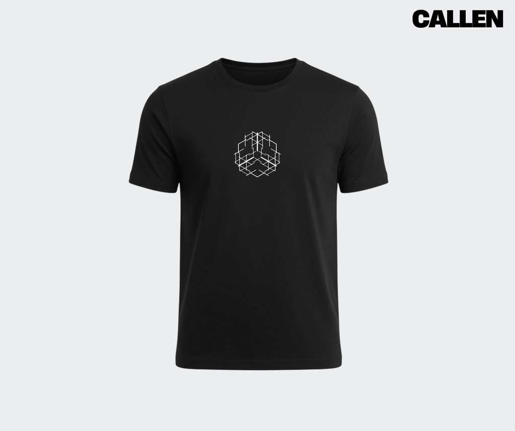 Geometric Cube Design Unisex T-Shirt - Black