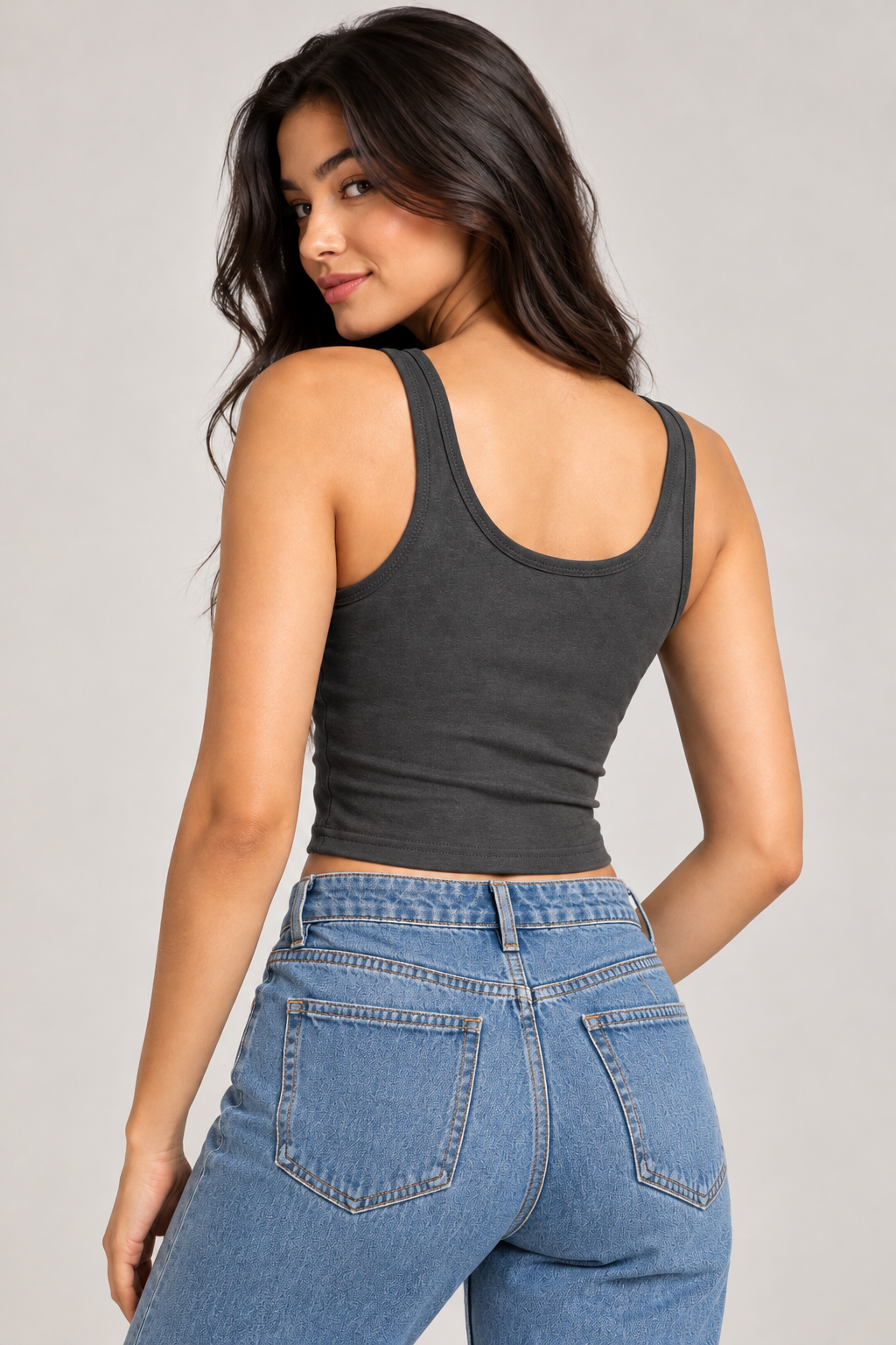 Charcoal V-Neck Stretch Tank Top