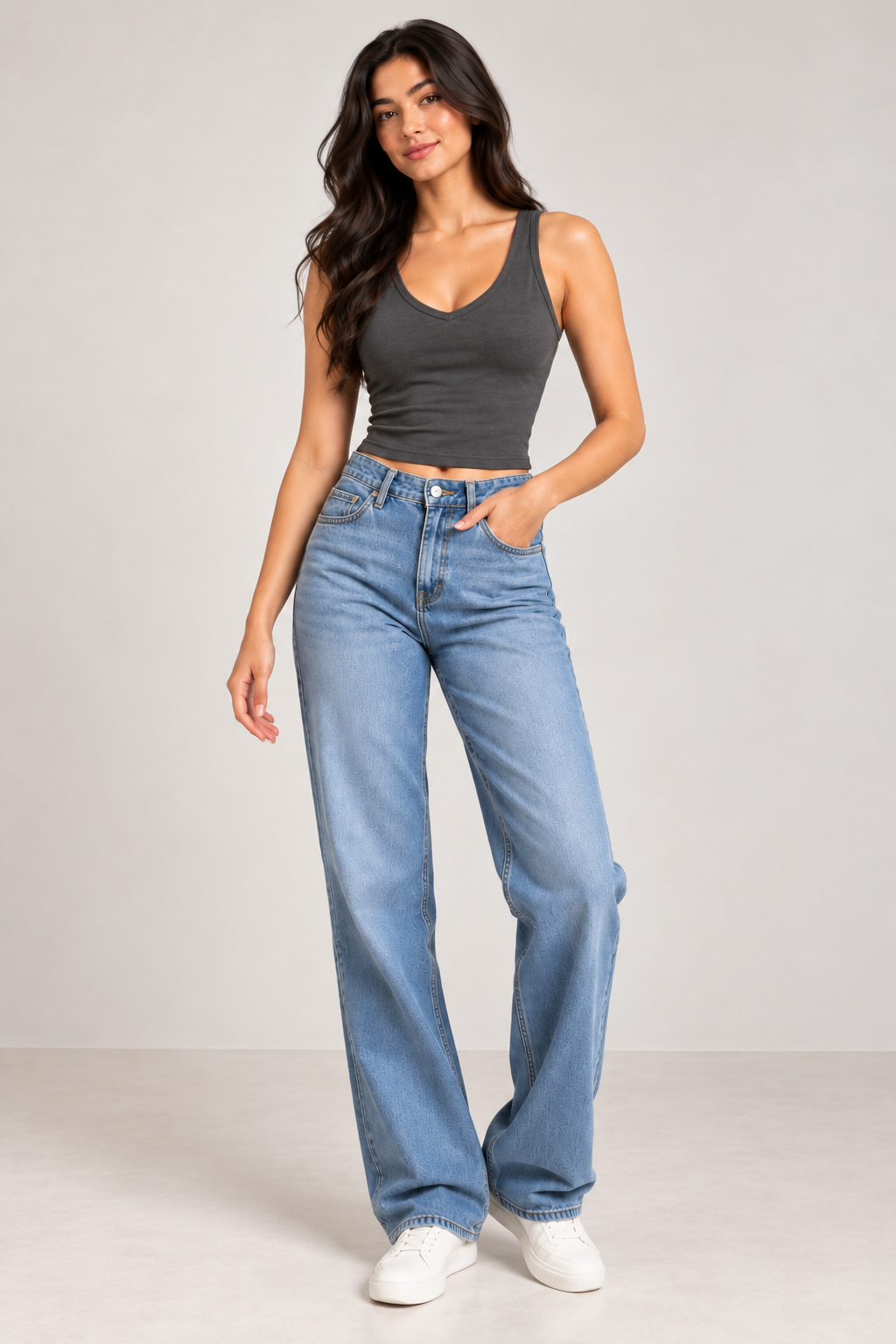 Charcoal V-Neck Stretch Tank Top